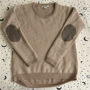 Vast Women's Tan Crew Neck Sweater with Elbow Accents